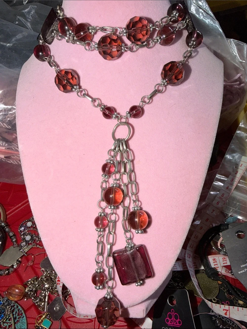 Long Purple Beaded Tassel Necklace, (J0116)